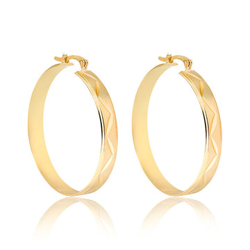 18K Gold Layered Oro Laminado 39 mm Diamond Cut Flat Hoops Wholesale 21.0391